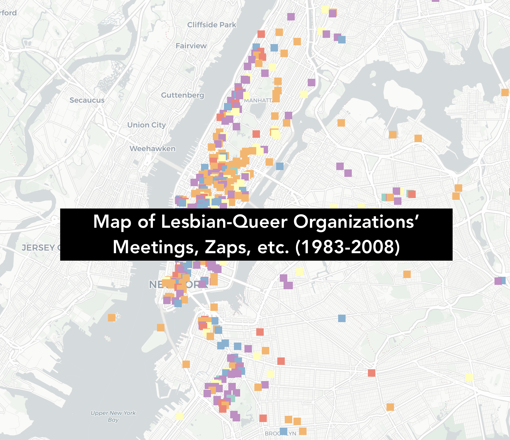 Map of Lesbian-Queer Organizations’ Meetings, Zaps, etc. (1983-2008)