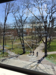 Syllabus planning overlooking spring on the Bowdoin quad. CC BY-NC Jen Jack Gieseking 2014